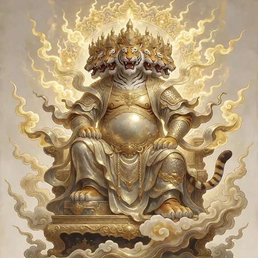 The Kaiming Beast, nine-headed gatekeeper of heaven, as an armored guardian portrait
